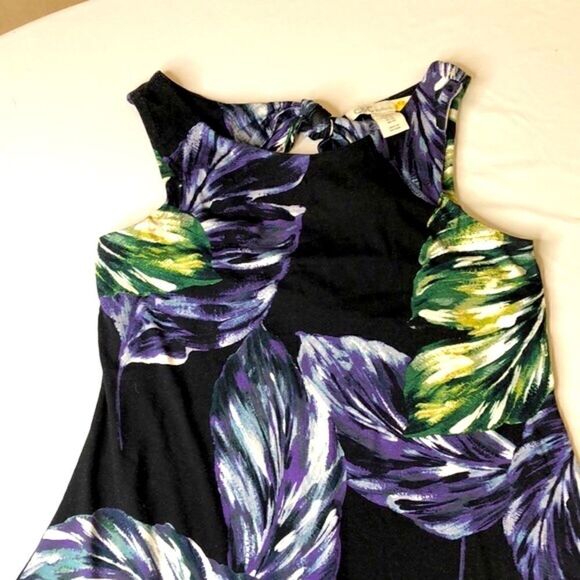 C&C California Tropical Leaf Print Sleeveless Dress XS – Black Green Purple, Vac - Picture 6 of 11